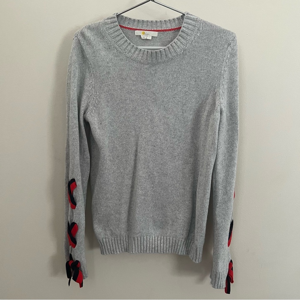 Boden Angelica Gray Cashmere Blend Knit Crewneck Tie Sleeve Sweater Size Small